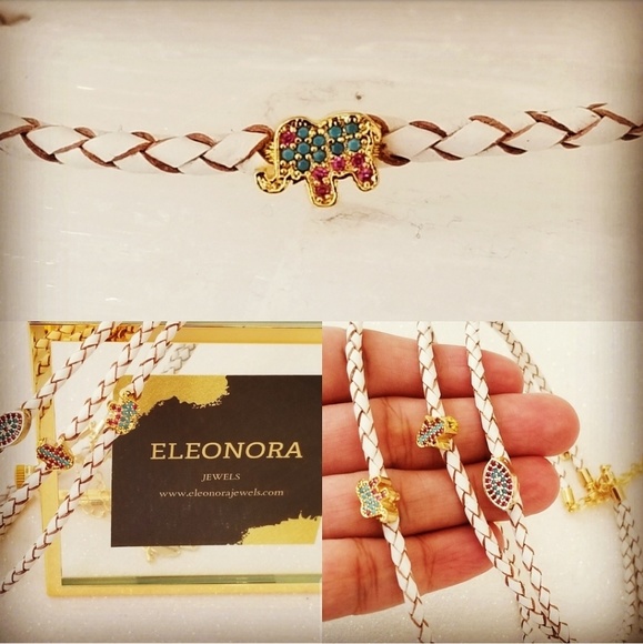 Elenora Jewels Jewelry - White Braided Leather 🐘 Charm Choker Necklace